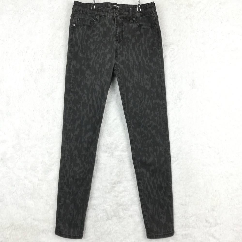 Liverpool Womens Pants The Skinny Denim Black Licorice Snake Print Mid Rise 6